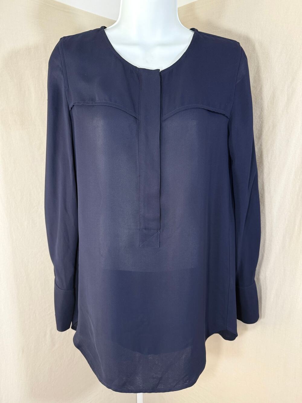 J.Crew Navy Blue Viscose Hidden Placket Popover Blouse Size 0